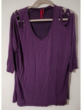Love Scarlet Womens Top Size 3X Purple Cold Shoulder Scoop Neck Shirt 3/4 Sleeve